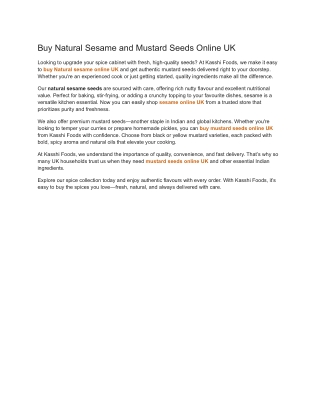 Buy Natural Sesame and Mustard Seeds Online UK