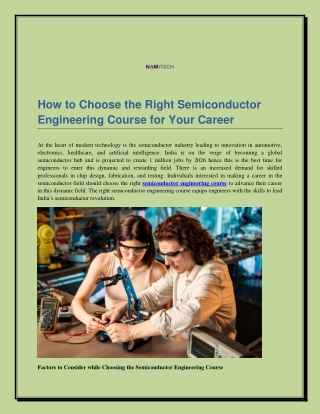 How to Choose the Right Semiconductor Engineering Course for Your Career