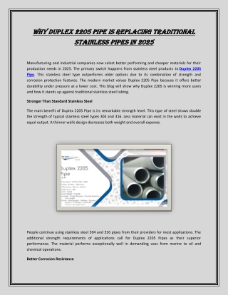 Why Duplex 2205 Pipe Is Replacing Traditional Stainless Pipes in 2025
