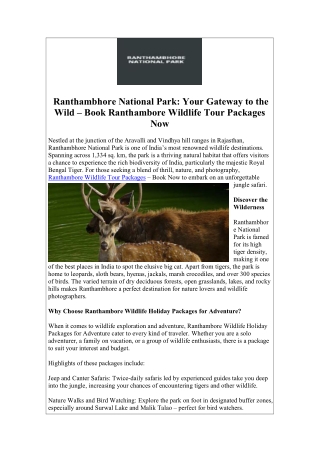 Ranthambore Wildlife Tour Packages – Book Now