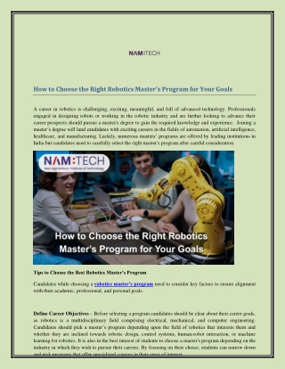 How to Choose the Right Robotics Master’s Program for Your Goals