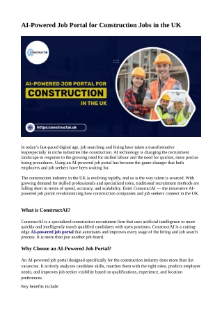 AI-Powered Job Portal for Construction Jobs in the UK