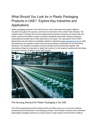 What Should You Look for in Plastic Packaging Products in UAE  Explore Key Industries and Applications