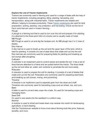 Explore the List of Tractor Implements