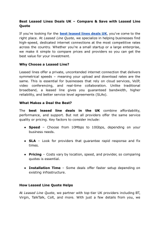 Best Leased Lines Deals UK – Compare & Save with Leased Line Quote