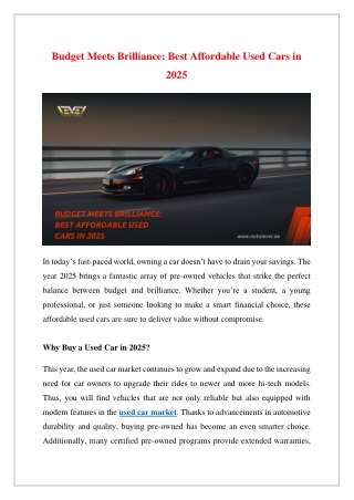 Budget Meets Brilliance-Best Affordable Used Cars in 2025