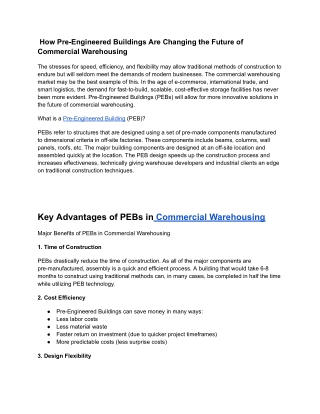 How Pre-Engineered Buildings Are Changing the Future of Commercial Warehousing