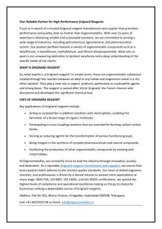 Grignard reagent manufacturer and suppliers