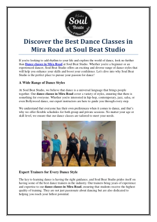 Join Professional Dance Classes in Mira Road – Soul Beat Studio