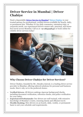 Driver Service in Mumbai