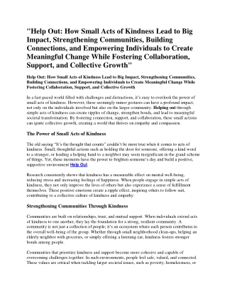 Help Out: How Small Acts of Kindness Lead to Big Impact, Strengthening Communiti