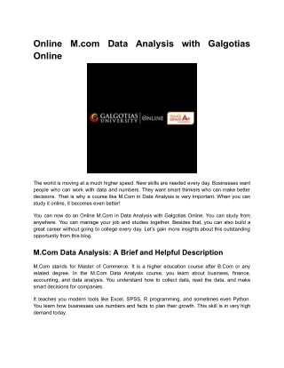Online M.com Data Analysis with Galgotias Online