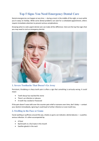 Top 5 Signs You Need Emergency Dental Care