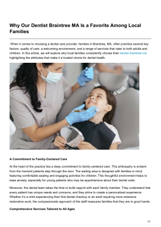 Why Our Dentist Braintree MA Is a Favorite Among Local Families