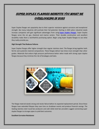 Super Duplex Flanges Benefits You Might Be Overlooking in 2025