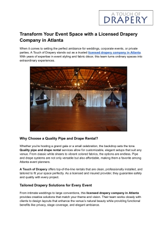 Transform Your Event Space with a Licensed Drapery Company in Atlanta