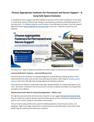 Choose Appropriate Fasteners for Permanent and Secure Support