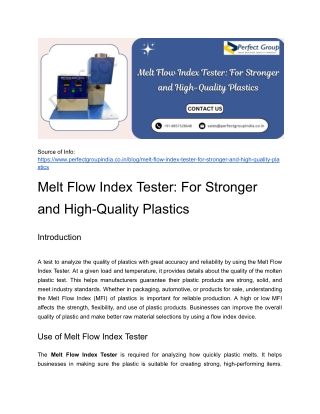 Melt Flow Index Tester_ For Stronger and High-Quality Plastics