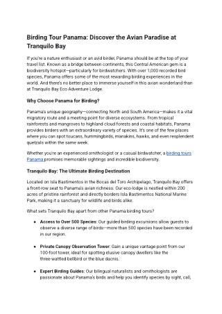 Birding Tour Panama: Discover the Avian Paradise