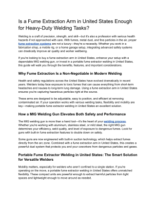 Is a Fume Extraction Arm in United States Enough for Heavy-Duty Welding Tasks_