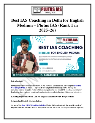 Best IAS Coaching in Delhi for English Medium