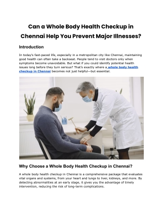 Looking for Peace of Mind? Book a Full Body Checkup in Chennai Today