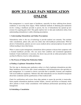 HOW TO TAKE PAIN MEDICATION ONLINE