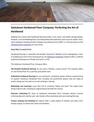 Saskatoon Hardwood Floor Company Perfecting the Art of Hardwood