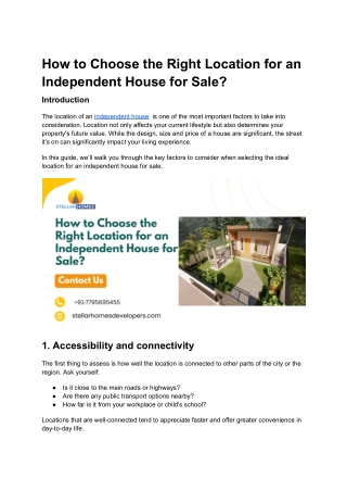 How to Choose the Right Location for an Independent House for Sale