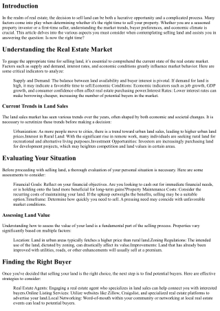 Selling Land: Is Now the Right Time?