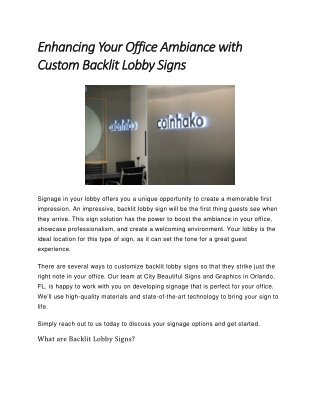 Enhancing Your Office Ambiance with Custom Backlit Lobby Signs