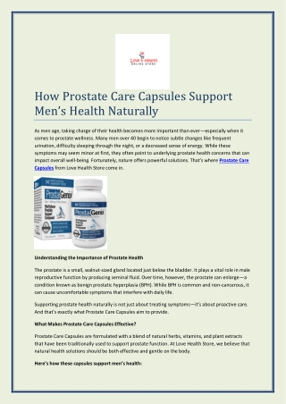 How Prostate Care Capsules Support Men’s Health Naturally