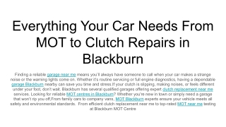 Everything Your Car Needs From MOT to Clutch Repairs in Blackburn
