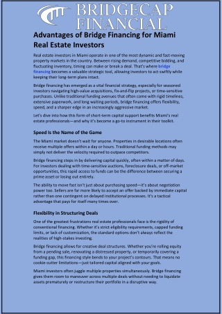 Advantages of Bridge Financing for Miami Real Estate Investors