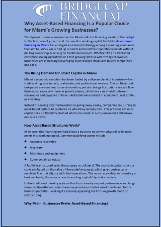 Why Asset-Based Financing Is a Popular Choice for Miami’s Growing Businesses?