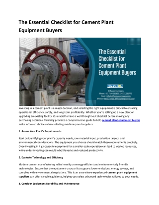 The Essential Checklist for Cement Plant Equipment Buyers