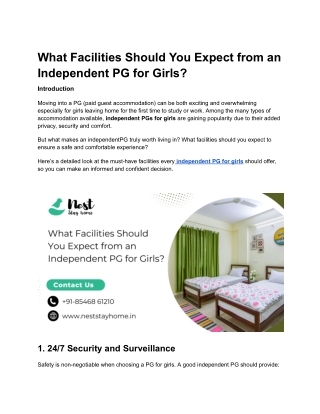 What Facilities Should You Expect from an Independent PG for Girls