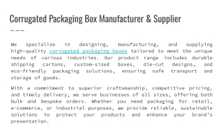 Corrugated Packaging Box Manufacturer