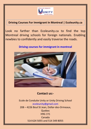Driving Courses For Immigrant In Montreal Ecoleunity.ca