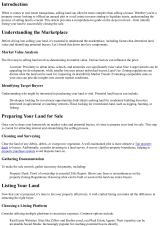 The Process of Selling Land: From Listing to Closing