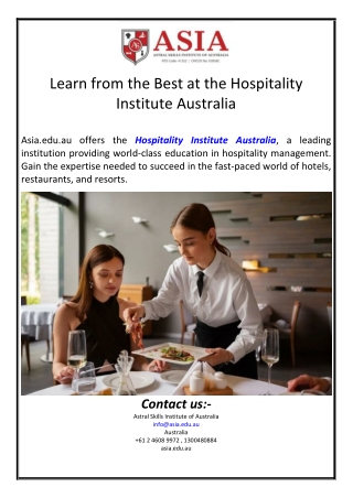 Learn from the Best at the Hospitality Institute Australia