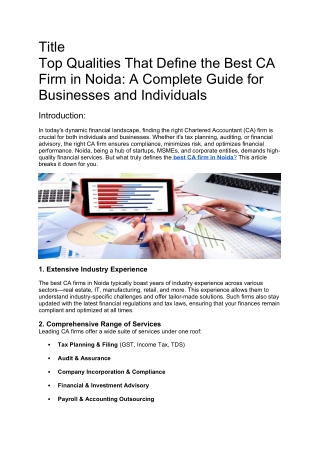 Top Qualities That Define the Best CA Firm in Noida A Complete Guide for Businesses and Individuals