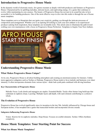 Progressive House Perfection: Templates to Inspire Your Next Anthem