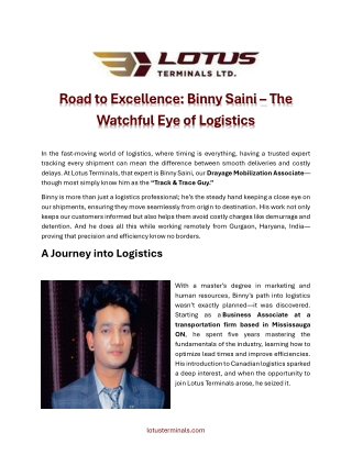 Binny Saini – The Watchful Eye of Logistics