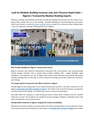 Discover Rapid Cabin – Nigeria's Trustworthy Modular Building Experts