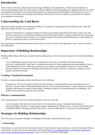 The Secret to Selling Land: Building Relationships with Buyers
