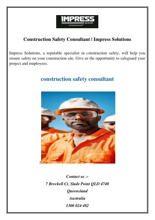 Construction Safety Consultant  Impress Solutions