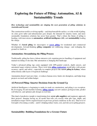 Exploring the Future of Piling: Automation, AI & Sustainability Trends