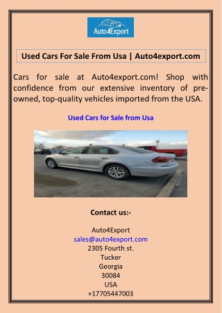 Used Cars For Sale From Usa Auto4export.com