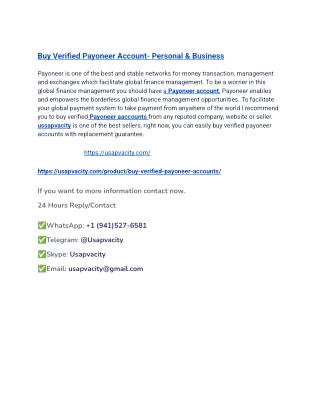 Buy Verified Payoneer Account- Personal & Business
